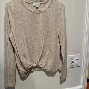 Evereve Women's Taupe Long Sleeve Knot Top